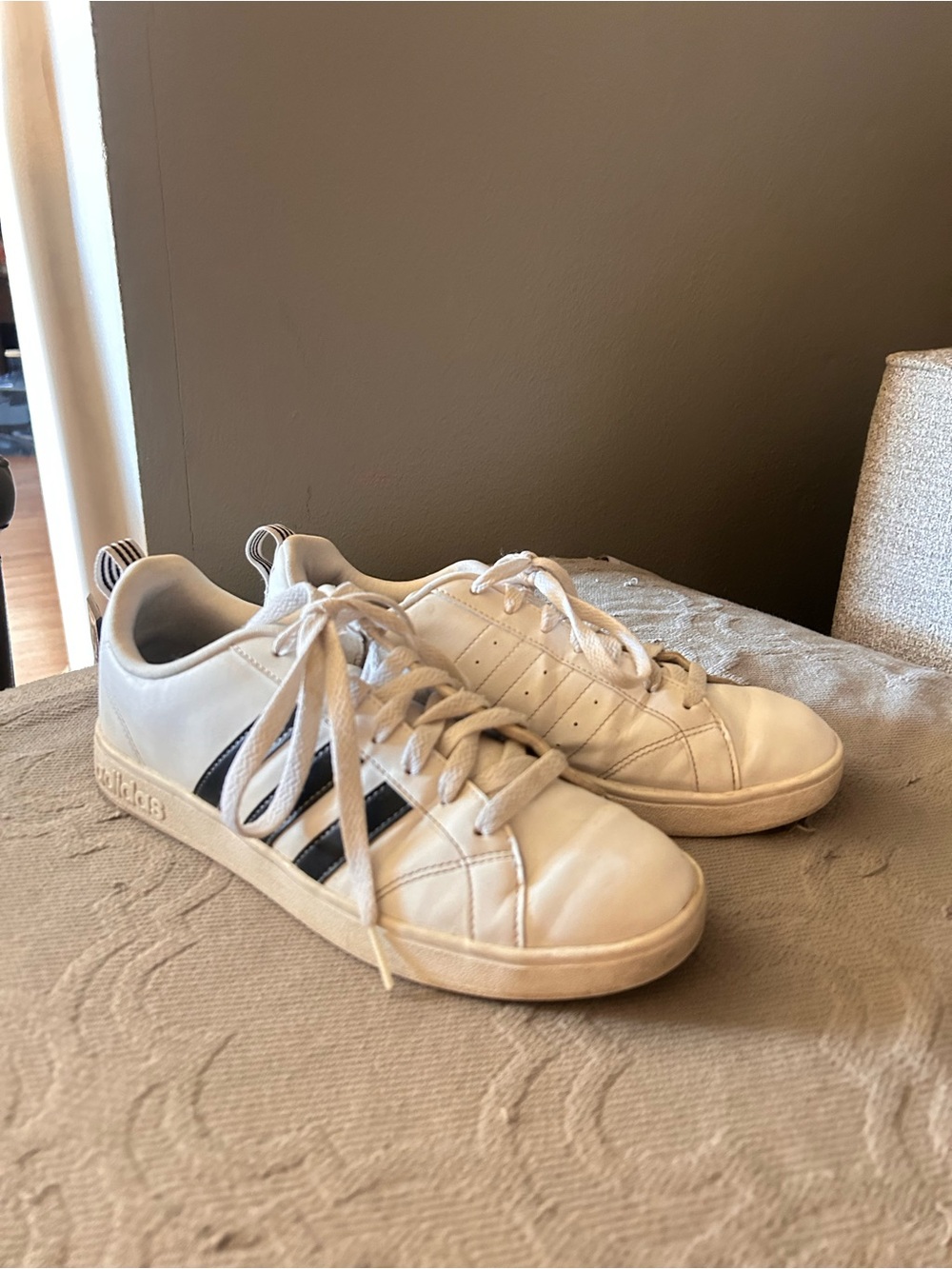 adidas women’s White Sneakers with Black Stripes